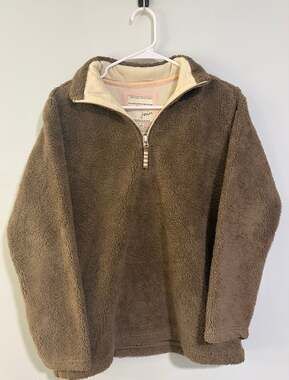 Joules Shawn Fleece Pullover Womens 4 Brown Taupe Quarter Zip Cozy